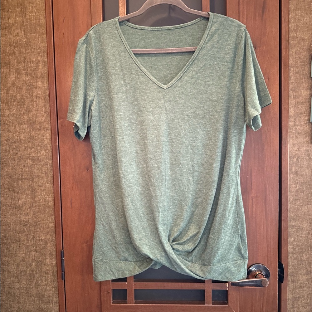 Green V-Neck Women's Top